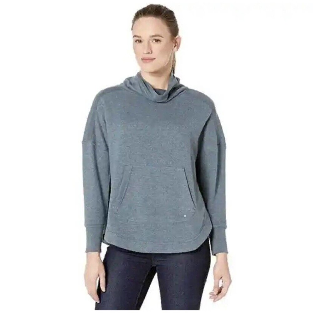 Prana Cozy Up Poncho gray blue‎ heather cowl neck sweatshirt pockets Medium